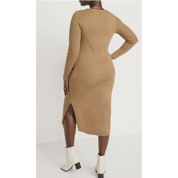 Old Navy Ribbed Knit Midi 3X Dress V Neck Long Sleeve Front Button w/Side Slits - Picture 4 of 11